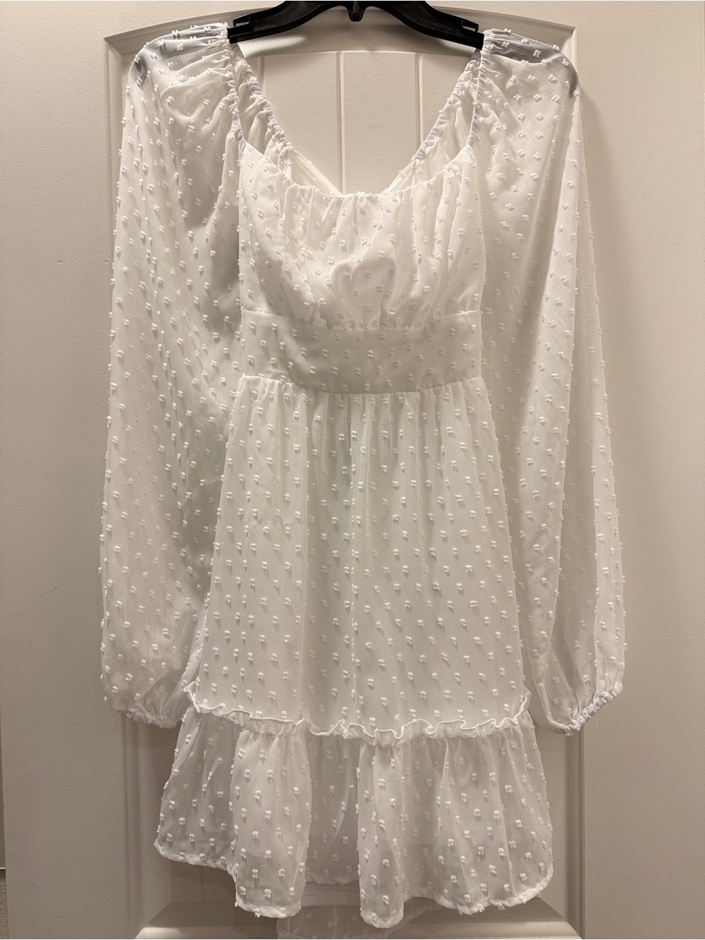 Altar'd State White Swiss Dot Long Sleeve Mini Dress